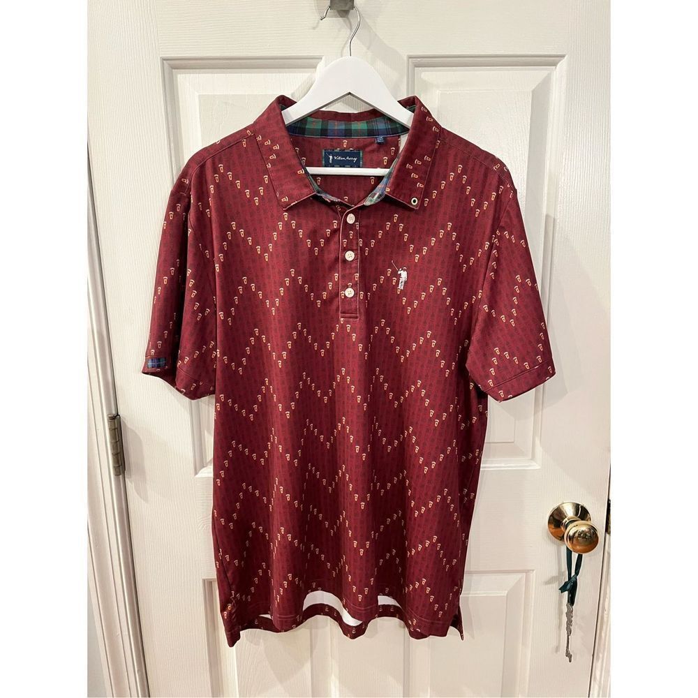 William Murray Burgundy Beer Print Golf Poli Shirt sz L EUC Ret.